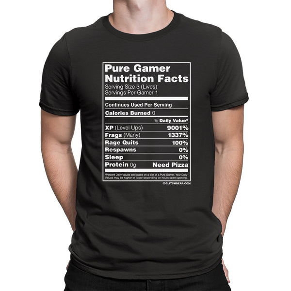 pure gamer nutrition facts glitch t-shirt