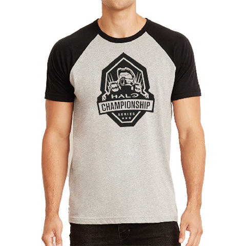 hcs halo black and heather raglan tee shirt