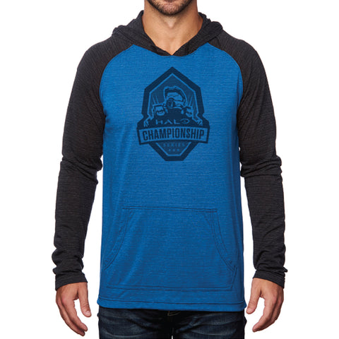 hcs halo blue vs red raglan hoodie