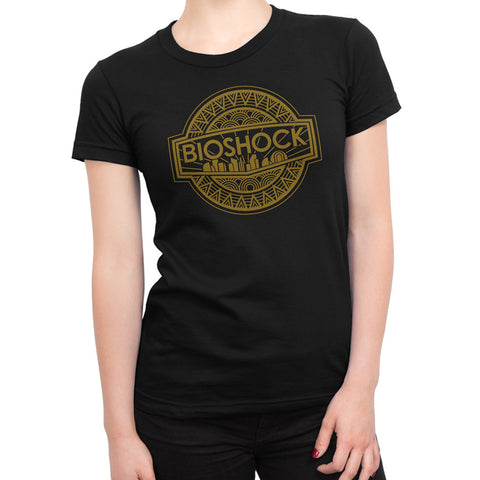 bioshock logo womens t-shirt black with gold logo