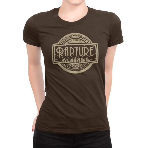 rapture logo video game girls t-shirt brown